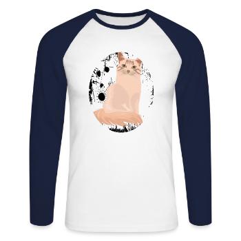 Süßes Hauskatze Katzen Shirt - Unisex Baseballshirt langarm - Weiß/Navy - Vorne - Nik (191cm)