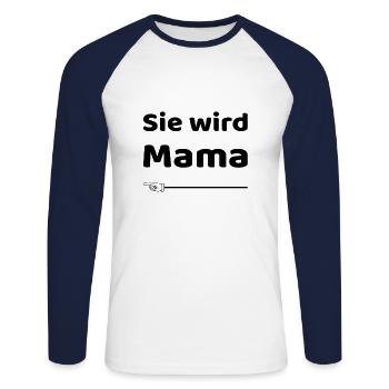 Schwangerschaft verkünden Baby Party T- Shirt für - Unisex Baseballshirt langarm - Weiß/Navy - Vorne - Nik (191cm)