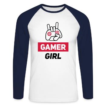 gamer girl - T-shirt baseball manches longues Homme - blanc/marine - Devant - Nik (191cm)