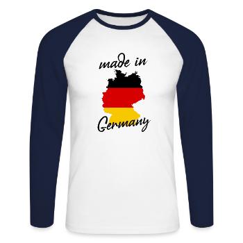 Made in Germany - Unisex Long Sleeve Baseball T-Shirt - white/navy - Front - Nik (191cm)