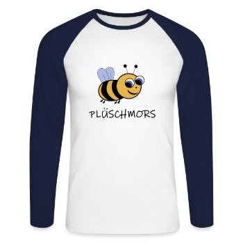 PLATTDEUTSCH PLÜSCHMORS JUNGE HUMMEL BIENE SHIRT - Unisex Baseballshirt langarm - Weiß/Navy - Vorne - Nik (191cm)