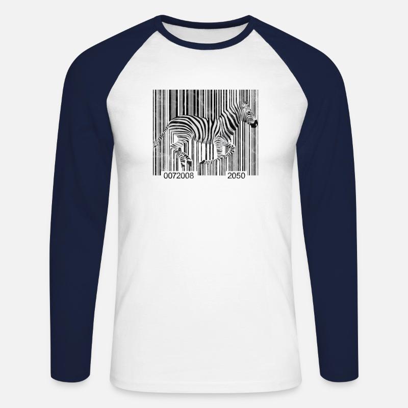 Zebra Barcode Running Graphic - Unisex Long Sleeve Baseball T-Shirt - white/navy
