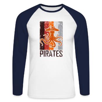 Pirate Kraken - Unisex Long Sleeve Baseball T-Shirt - white/navy - Front - Nik (191cm)