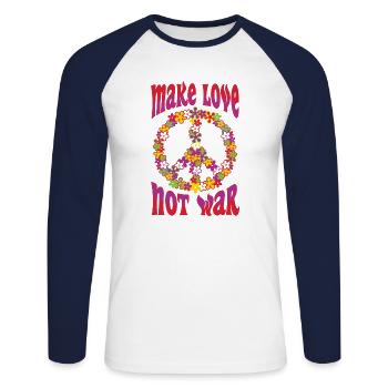 Make Love Not War N'aime pas la guerre hippie - T-shirt baseball manches longues Homme - blanc/marine - Devant - Nik (191cm)