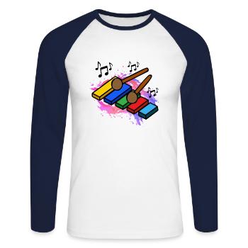 Xylophone Musique de batterie colorée - T-shirt baseball manches longues Homme - blanc/marine - Devant - Nik (191cm)