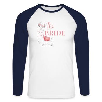 Mariée Mariée à être mariage Alpaga Lama JGA - T-shirt baseball manches longues Homme - blanc/marine - Devant - Nik (191cm)