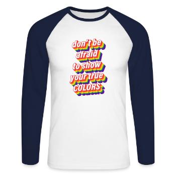 Schwul Lesbisch LGBT Homosexualität Farben - Unisex Baseballshirt langarm - Weiß/Navy - Vorne - Nik (191cm)