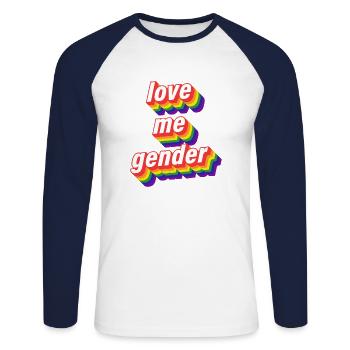 Gay Lesbienne LGBT Homosexualité Sexe - T-shirt baseball manches longues Homme - blanc/marine - Devant - Nik (191cm)
