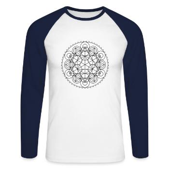 Heilige Geometrie TriHexCircles Black - Unisex Baseballshirt langarm - Weiß/Navy - Vorne - Nik (191cm)