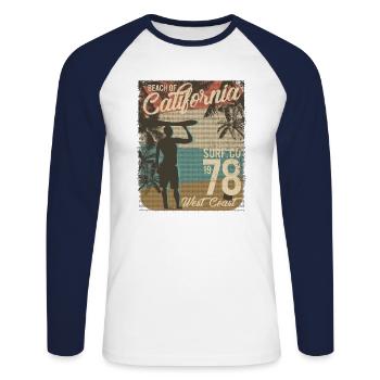 Plage de Californie - T-shirt baseball manches longues Homme - blanc/marine - Devant - Nik (191cm)