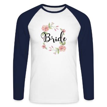 Mariée mariée pour être couronne de fleurs fleurs engagement JGA - T-shirt baseball manches longues Homme - blanc/marine - Devant - Nik (191cm)
