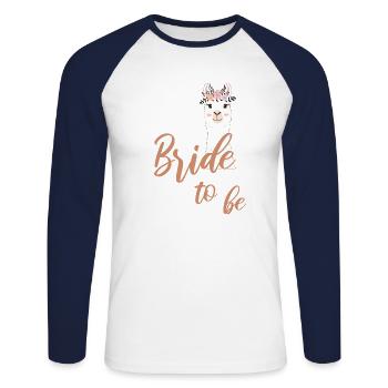 Mariée à être mariée Alpaga Lama JGA bachelorette - T-shirt baseball manches longues Homme - blanc/marine - Devant - Nik (191cm)
