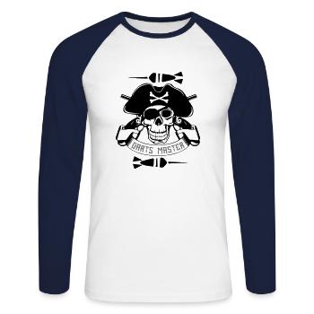 Darts Master Pirat - Unisex Baseballshirt langarm - Weiß/Navy - Vorne - Nik (191cm)