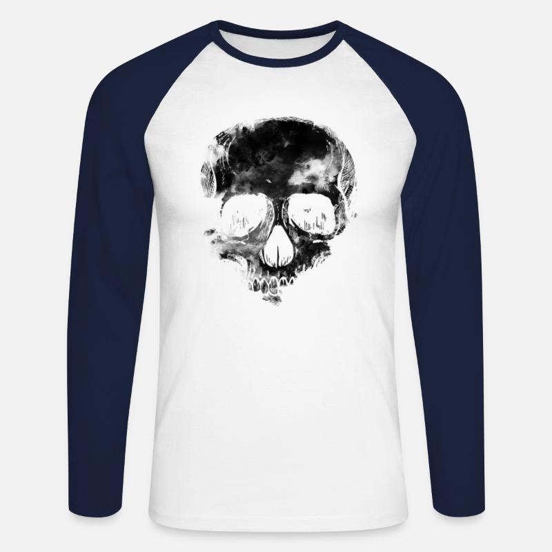 Schwarzer Totenschädel - Unisex Baseballshirt langarm - Weiß/Navy