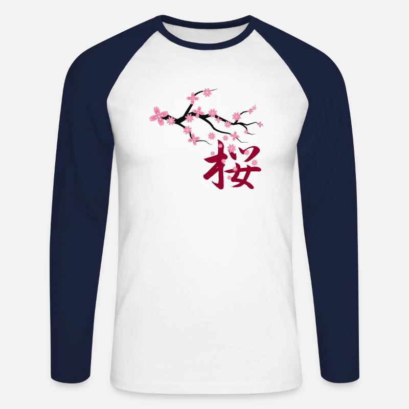 fiore di hanami sakura kanji - Maglia da baseball a manica lunga da uomo - bianco/navy