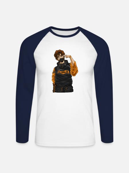 Anime Character Hero Kawaii Male Japanese Manga - Unisex Long Sleeve Baseball T-Shirt - white/navy