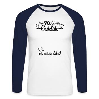 70 Geburtstag Gästeliste Gästebuch Siebzigster - Unisex Baseballshirt langarm - Weiß/Navy - Vorne - Nik (191cm)