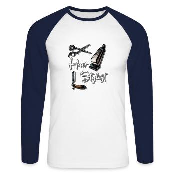 Hair stylist. hair stylist - Unisex Long Sleeve Baseball T-Shirt - white/navy - Front - Nik (191cm)