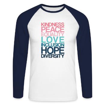 Bonté Paix Égalité AMOUR - T-shirt baseball manches longues Homme - blanc/marine - Devant - Nik (191cm)