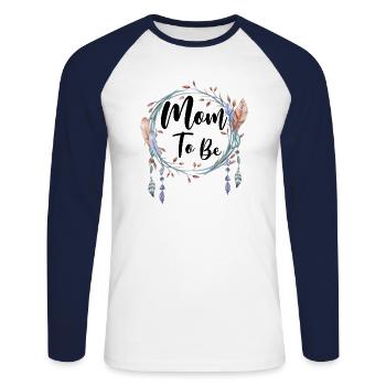 Maman pour être Boho maman maman maman enceinte - T-shirt baseball manches longues Homme - blanc/marine - Devant - Nik (191cm)