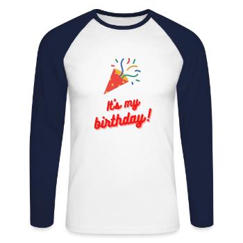 C'est mon anniversaire! - T-shirt baseball manches longues Homme - blanc/marine - Devant - Nik (191cm)