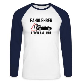 Fahrlehrer Fahrschullehrer Fahrschule Geschenk - Unisex Baseballshirt langarm - Weiß/Navy - Vorne - Nik (191cm)