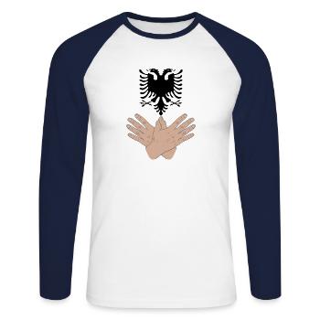 Albanie Aigle Shqiperia pour les Albanais - T-shirt baseball manches longues Homme - blanc/marine - Devant - Nik (191cm)