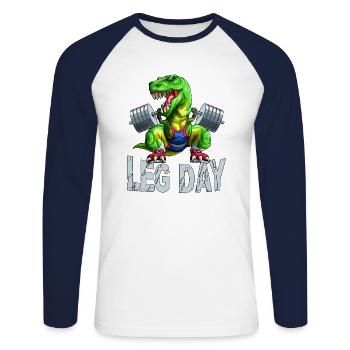 Bein Tag Kniebeugen T-Rex Gewichtheber Langhantel Fitnessstudio Trai - Unisex Baseballshirt langarm - Weiß/Navy - Vorne - Nik (191cm)