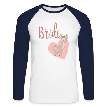 Mariée à être mariée Alpaga Llama Alpaca JGA Party - T-shirt baseball manches longues Homme - blanc/marine - Devant - Nik (191cm)