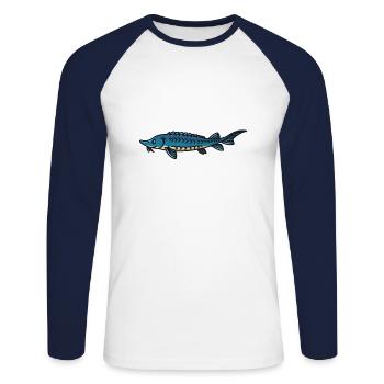 Esturgeon pêcheur pêche cadeaux pêcheur papa cadeau - T-shirt baseball manches longues Homme - blanc/marine - Devant - Nik (191cm)