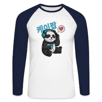 K-Pop & Chill Korean characters Korean - Unisex Long Sleeve Baseball T-Shirt - white/navy - Front - Nik (191cm)