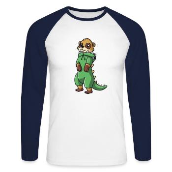 Kawaii Erdmännchen im Dino Kostüm Kawaii Damen - Unisex Baseballshirt langarm - Weiß/Navy - Vorne - Nik (191cm)