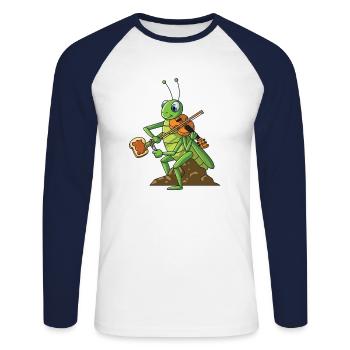 Pain multitâche de joueur de violon de cricket de violon - T-shirt baseball manches longues Homme - blanc/marine - Devant - Nik (191cm)
