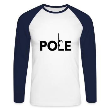 Pole dance danse sport fitness danseur pole dance - T-shirt baseball manches longues Homme - blanc/marine - Devant - Nik (191cm)