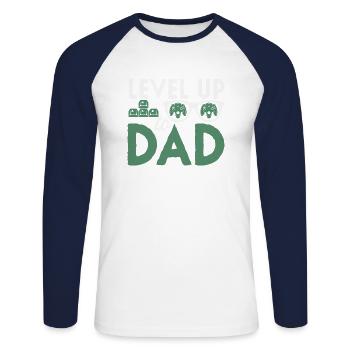 Level up to Gamer Dad - Unisex Long Sleeve Baseball T-Shirt - white/navy - Front - Nik (191cm)