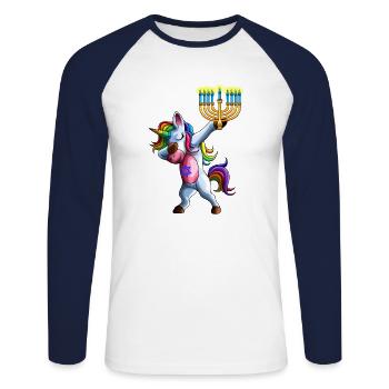 Jewnicorn Jewish Unicorn Cute Hanukkah Chanukkah G - Unisex Long Sleeve Baseball T-Shirt - white/navy - Front - Nik (191cm)