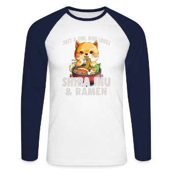 Juste une fille qui aime Shiba Inu et Ramen Kawaii S - T-shirt baseball manches longues Homme - blanc/marine - Devant - Nik (191cm)