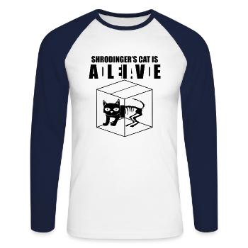 Schrödinger's cat Dead & Alive Student Physics - Unisex Long Sleeve Baseball T-Shirt - white/navy - Front - Nik (191cm)