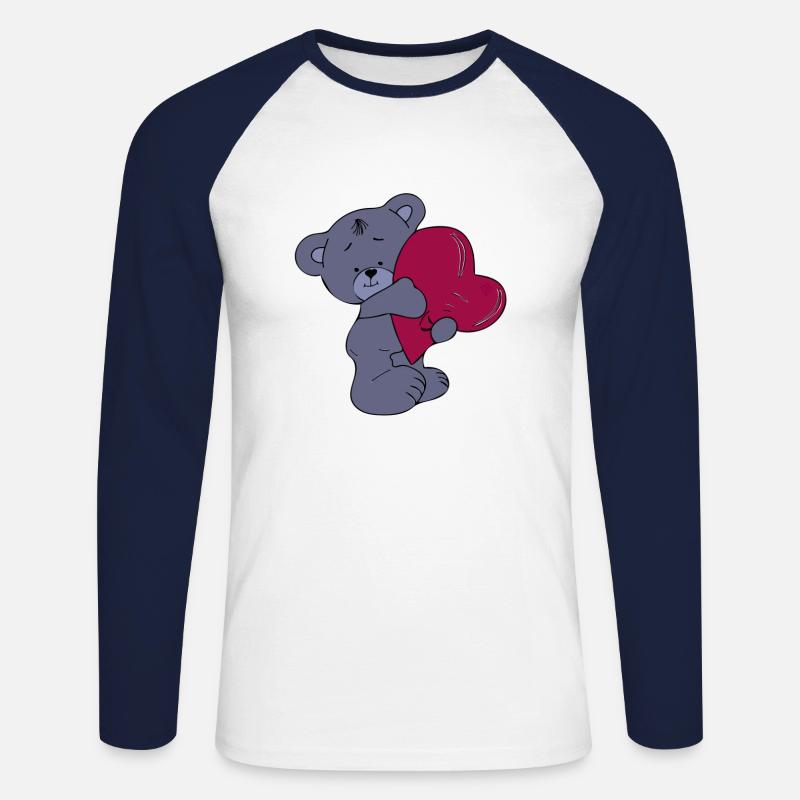 Teddybär verliebt - Unisex Baseballshirt langarm - Weiß/Navy