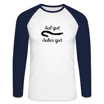 Aal Alles Gut Angeln - Unisex Baseballshirt langarm - Weiß/Navy - Vorne - Nik (191cm)