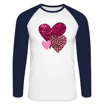Hübsche rosa Herzen - Unisex Baseballshirt langarm - Weiß/Navy - Vorne - Nik (191cm)
