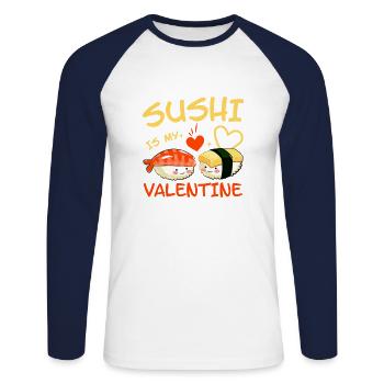 Sushi is my Valentine funny saying cute kawai gift - Unisex Baseballshirt langarm - Weiß/Navy - Vorne - Nik (191cm)