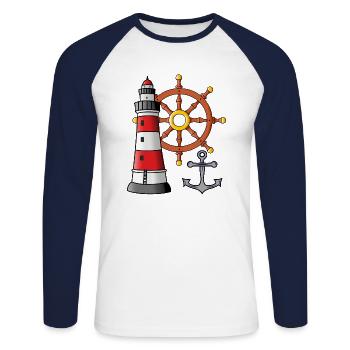 Phare Roue de commande Anker Marin Ahoi - T-shirt baseball manches longues Homme - blanc/marine - Devant - Nik (191cm)