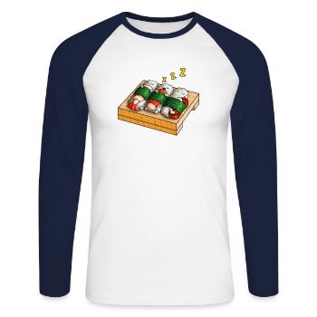 Cute Sleepy Sushi Kawaii Funny Japanese Sushi Food - Unisex Long Sleeve Baseball T-Shirt - white/navy - Front - Nik (191cm)
