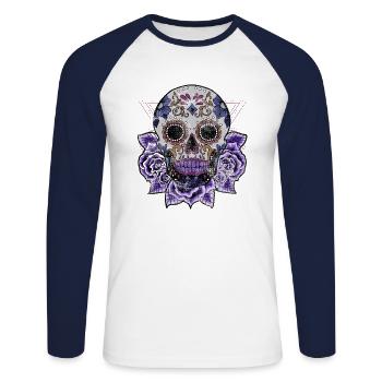 Dia De Los Muertos Flowery Skull Day Of The Dead - Unisex Long Sleeve Baseball T-Shirt - white/navy - Front - Nik (191cm)