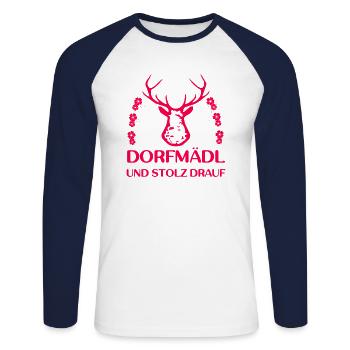 Dorfmädl Dorfmadl Dorfkinder Mit Hirsch - Unisex Baseballshirt langarm - Weiß/Navy - Vorne - Nik (191cm)