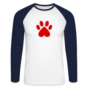 Coeur Paw Print Chien Chat Amant Saint Valentin - T-shirt baseball manches longues Homme - blanc/marine - Devant - Nik (191cm)