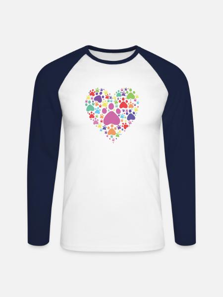 Heart Paw Print Dog Cat Lover Valentines Day - Unisex Long Sleeve Baseball T-Shirt - white/navy