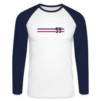 Fifty Five and Counting Tri-stripe - Unisex Long Sleeve Baseball T-Shirt - white/navy - Front - Nik (191cm)