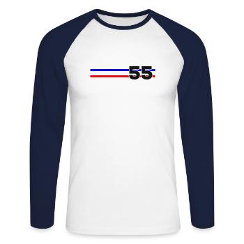 Fifty Five and Counting Tri-stripe - Unisex Long Sleeve Baseball T-Shirt - white/navy - Front - Nik (191cm)